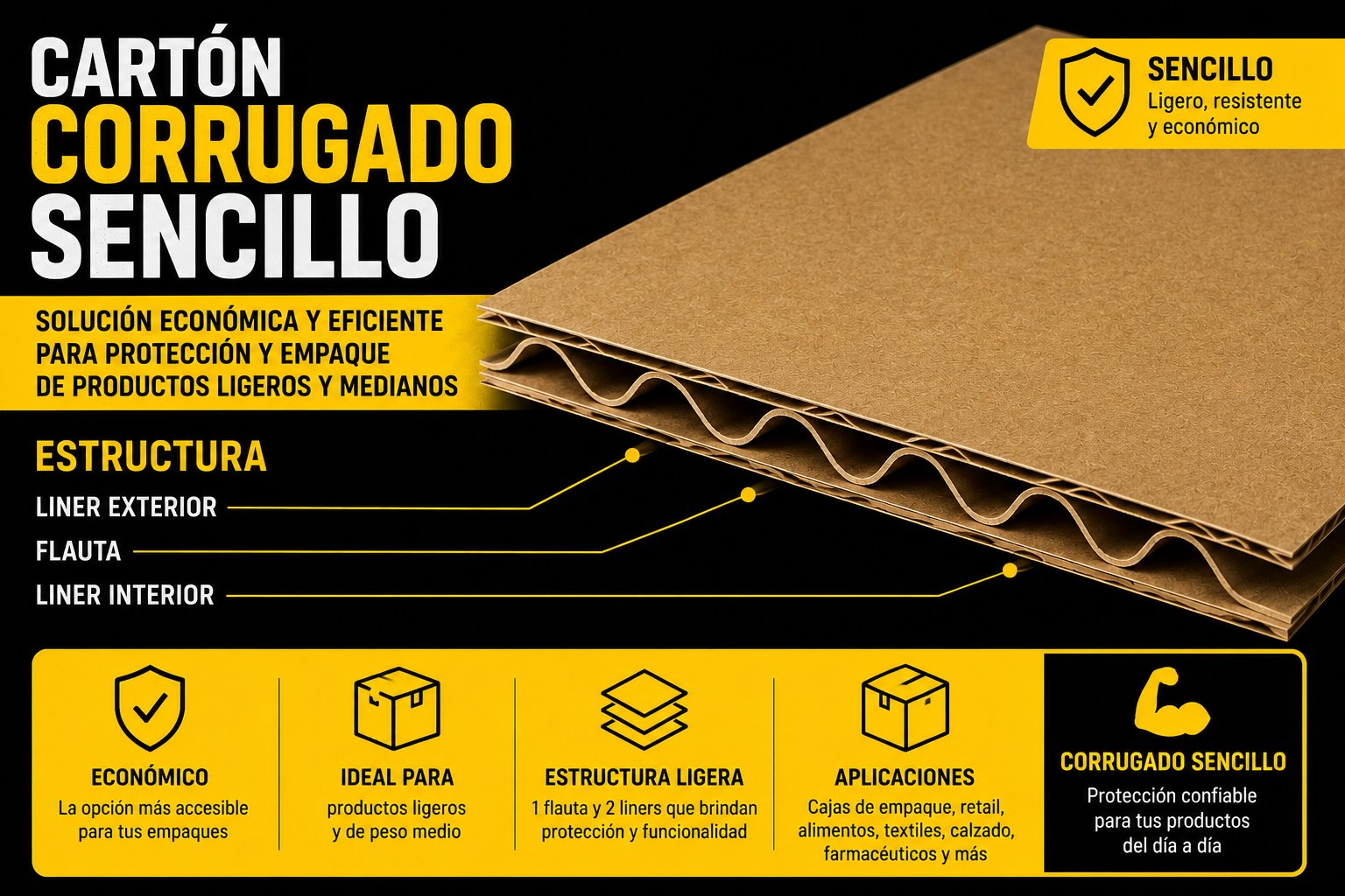 Cartón corrugado sencillo - estructura
