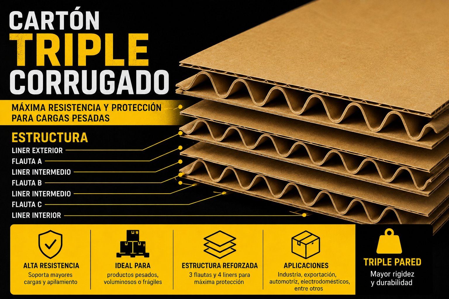 Cartón corrugado triple - estructura